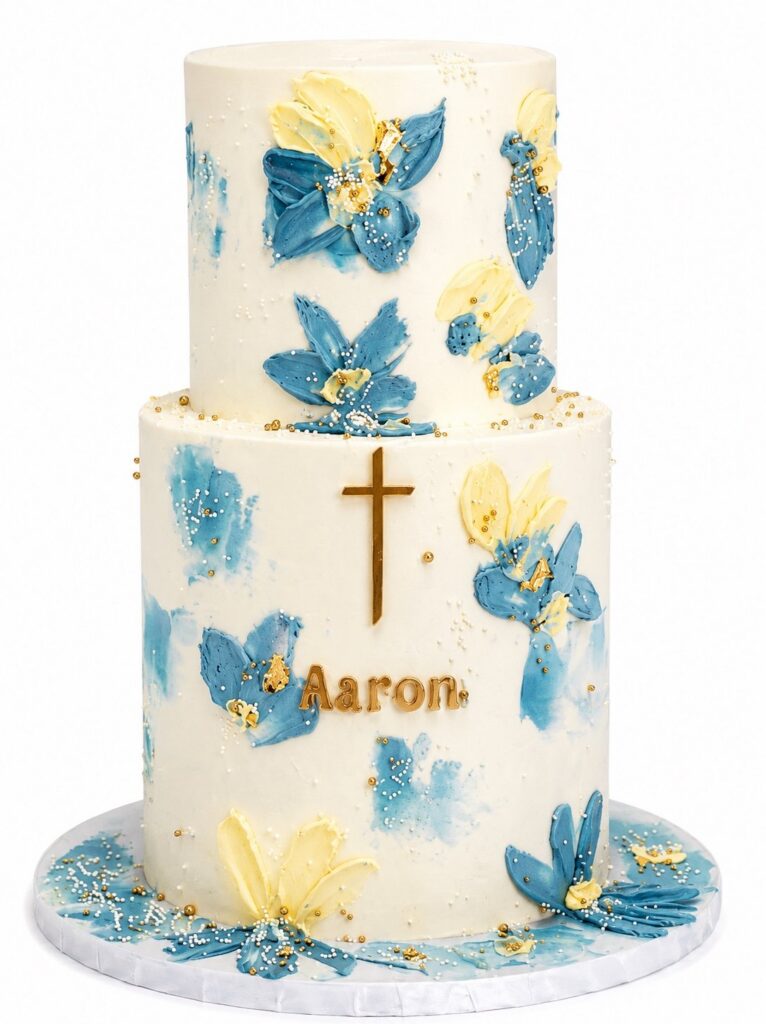Blue floral Baptism Cake