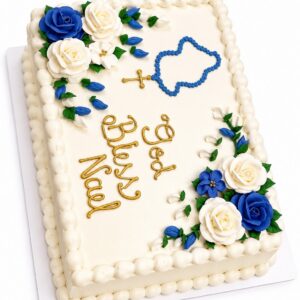Blue Floral Baptism Sheet Cake