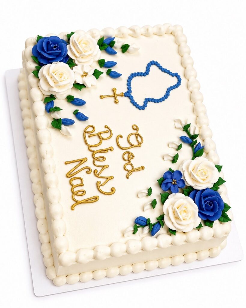 Blue Floral Baptism Sheet Cake