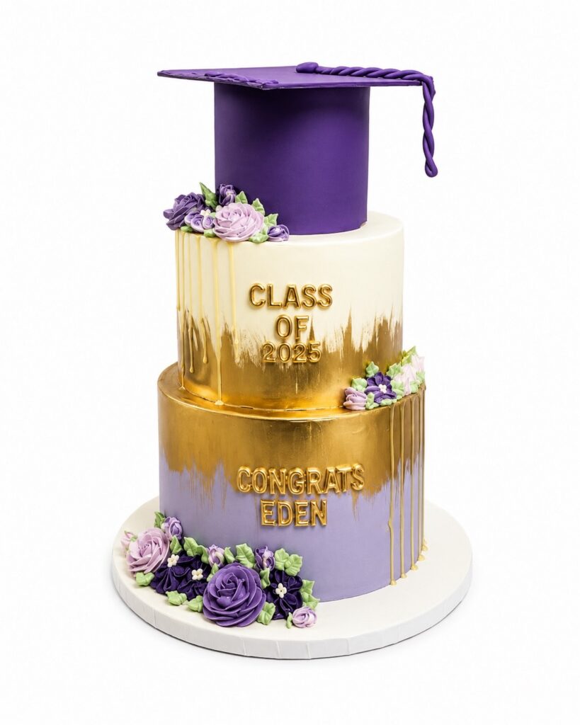 Purple and Gold Graduation Cake