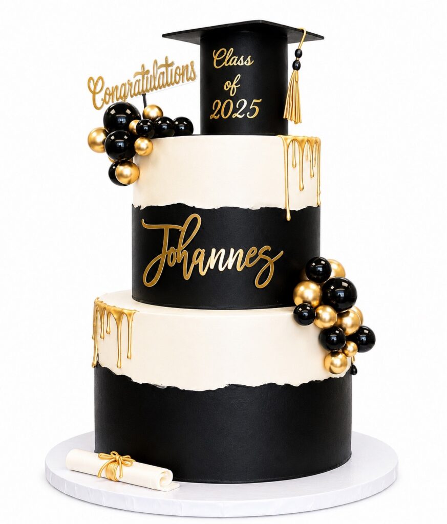 Black & Gold Graduation Cake