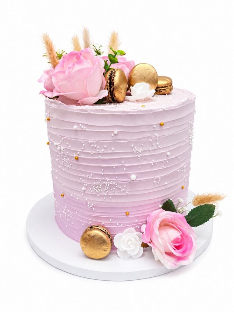 Pink Floral Macaron Cake