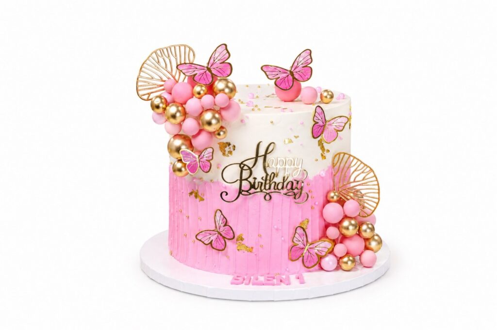 Pink Butterfly Birthday Cake
