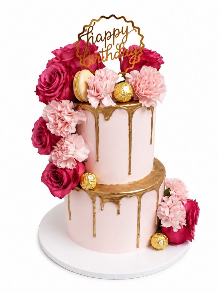 Pink Floral Drip Cake